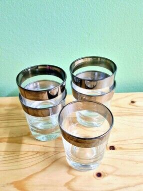 Silver Rimmed Lowball Glasses - Set of 5